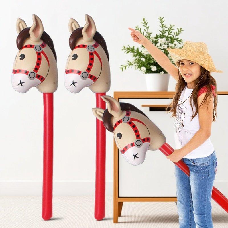 2Pcs Inflatable Horsehead Stick Balloon Cowboy Cowgirl Farm Animal Theme Kids Birthday Party Decoration Fun Creative Play Toy