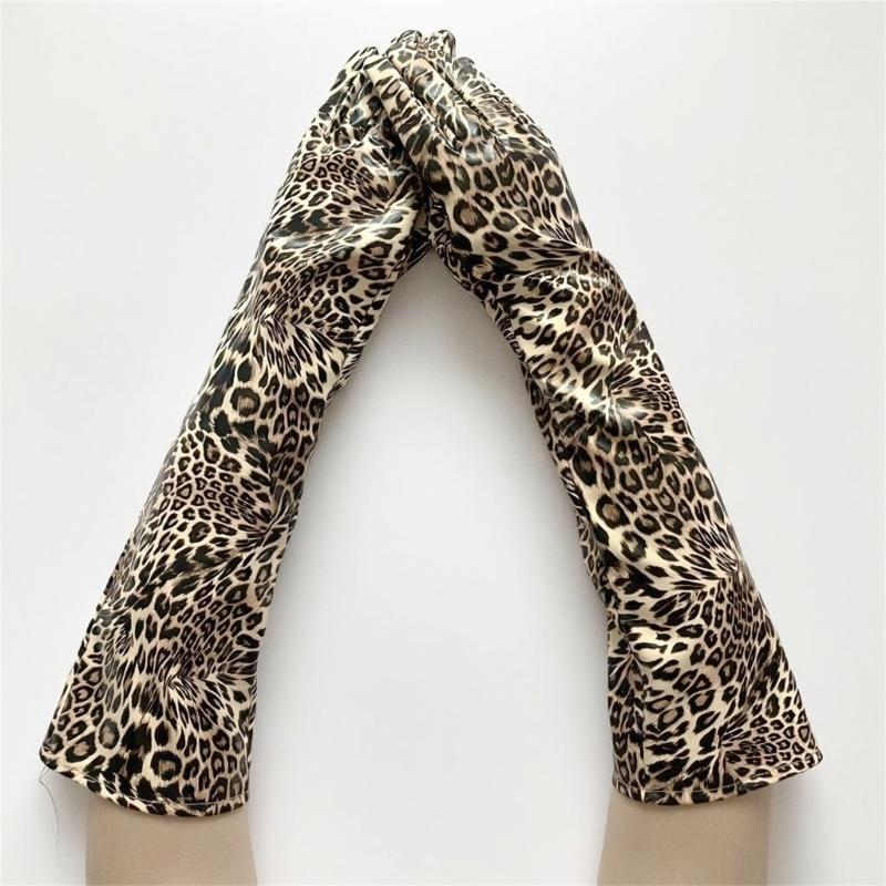 Trendy Animal Pattern Extended Cuffs Gloves With Soft PU Fashion Costume Accessory For Cold Weather Protection