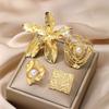 Exaggerated Gold Color Flower Geometric Open Ring Set for Women Personality Imitation Pearl Round Finger Ring Party Jewelry Gift