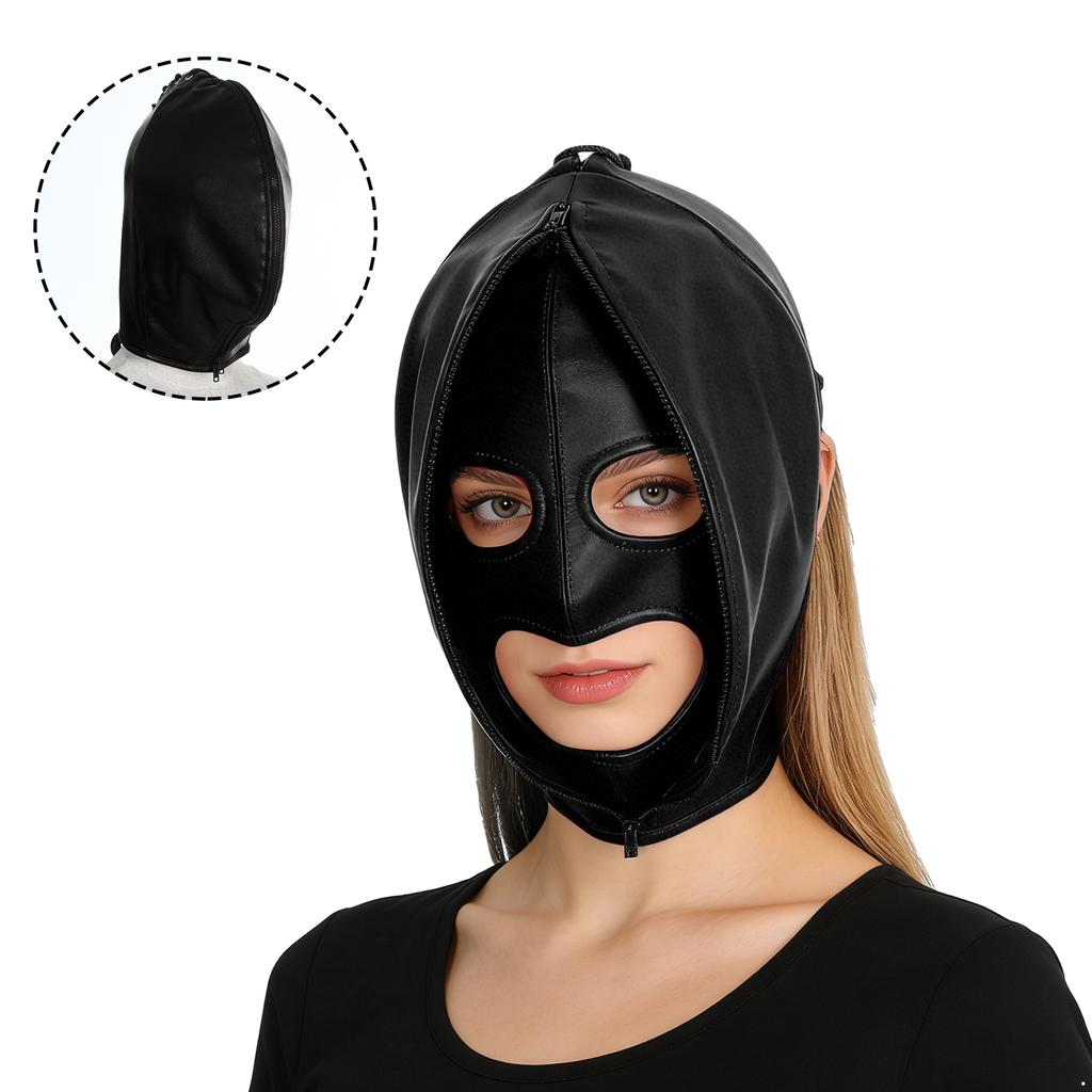 Máscara de Bondage de Cuero Ajustable para Hombres y Mujeres: Sudadera con Cremallera Completa y Capucha con Cierre de Cordones para Cosplay Gótico y Club