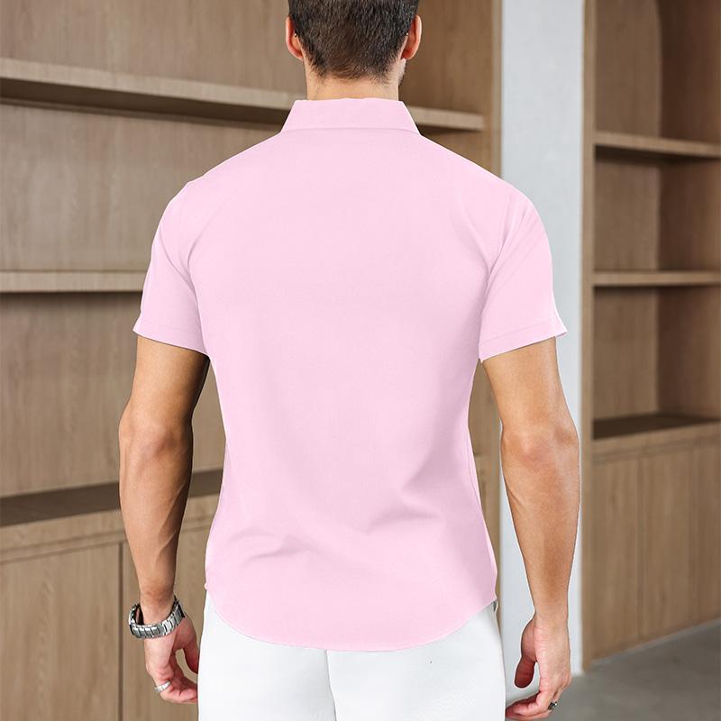 Men's Business Casual Solid Color Short Sleeved Shirt for Summer Fashion No Ironing Comfortable and Versatile Top