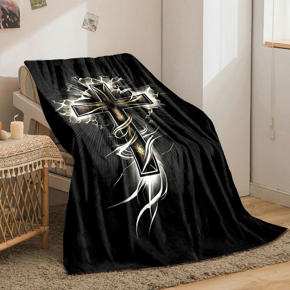 Golden Cross Lightning Blanket Printed Blanket for Living Room Bed Couch Lunch Break Soft Cozy Blanket for Friend's Festival Gift