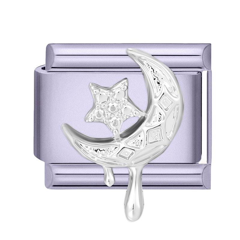 Y2K Purple Series Bow Candy Heart Flower Shiny Italian Charm Links Fit 9MM Stainless Steel Bracelet Girls' DIY Making Jewelry