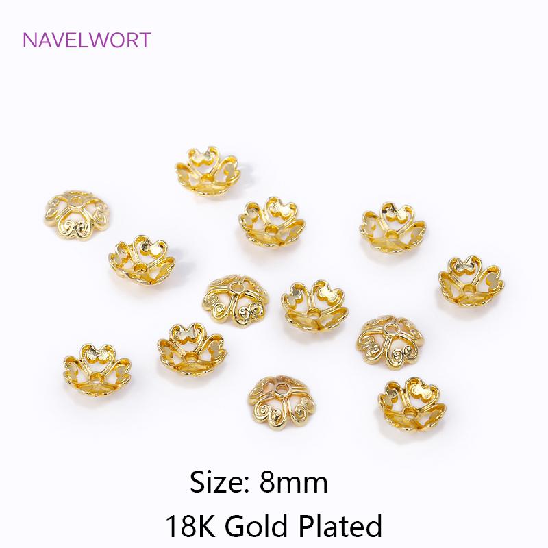 

18K Gold Plated Brass 8MM Hollow Flower Caps Metal Bead End Caps For Jewelry Making DIY Beading Bracelets Accessories Wholesale 20 pieces