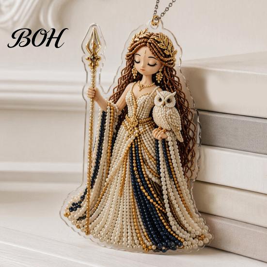 Christmas Ornaments 2D Flat Acrylic Ornaments, Bead Embroidered Art Goddess Exquisite Tree Charms Pattern Pendant, Double-Sided Hanging Charm for Home
