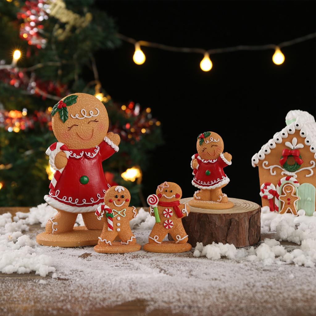 Gingerbread Man Resin Ornament Christmas Figurine Decoration For Tabletop Shelf Display Holiday Party Centerpieces