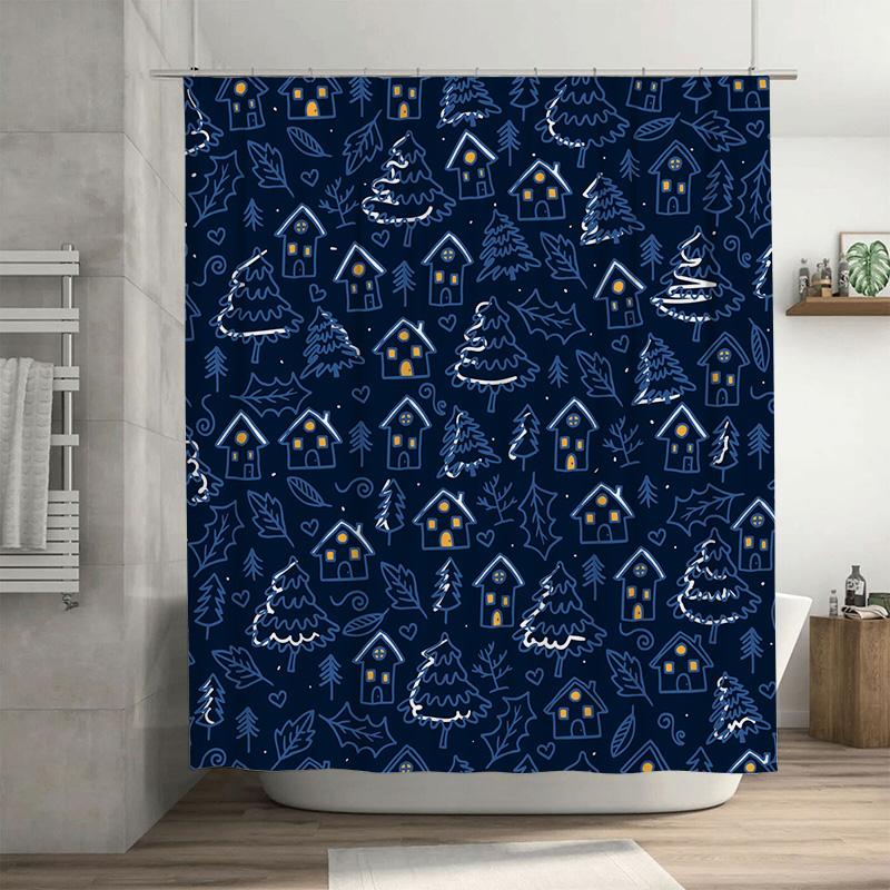 TU Штора для ванной комнаты Цветочная синяя Водонепроницаемая ткань Декор Винтажный стиль Фермерского дома Современный домашний текстиль Моющаяся 90x180cm35x71in