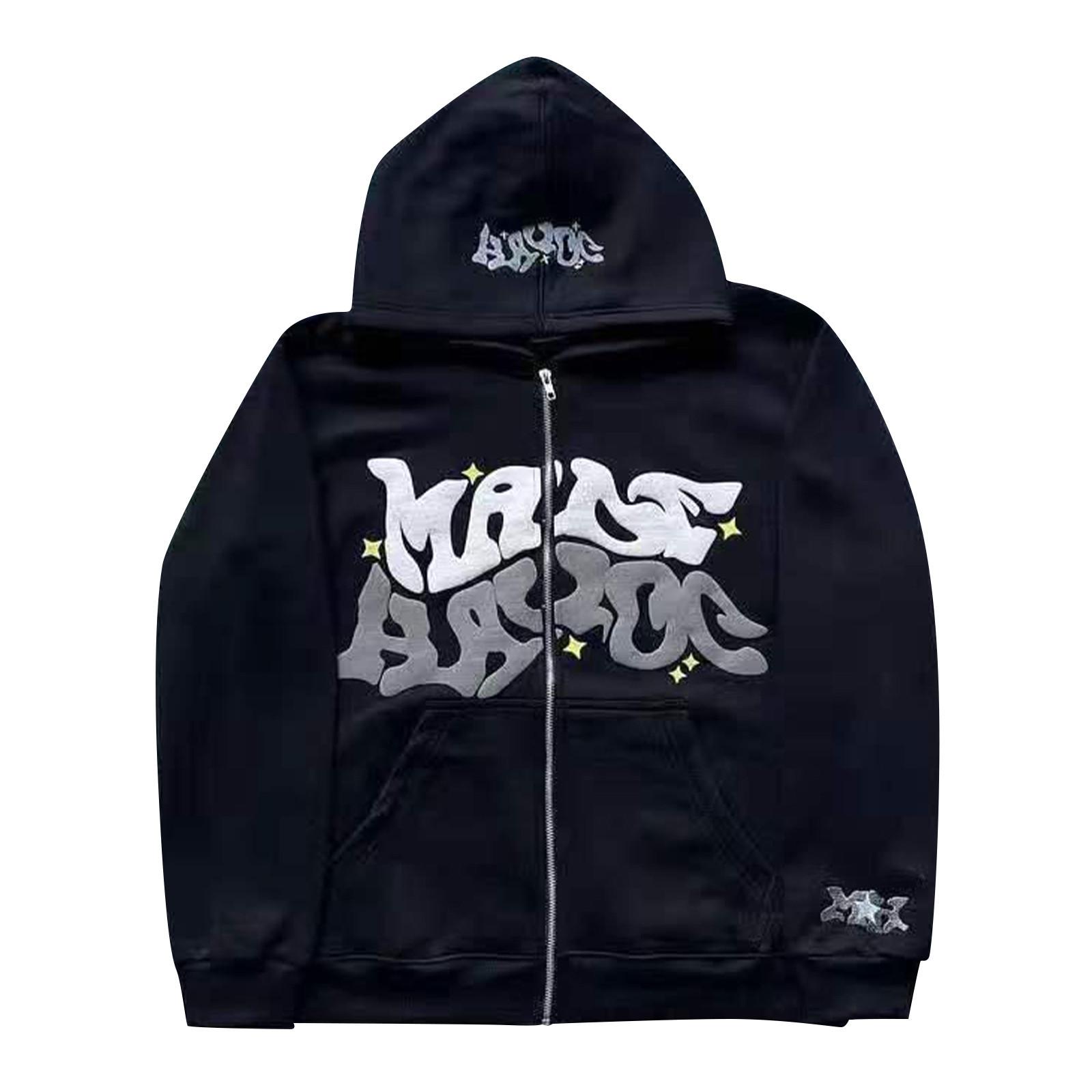 

Модний вільний чоловічий і жіночий светр з довгим рукавом і капюшоном L чорний