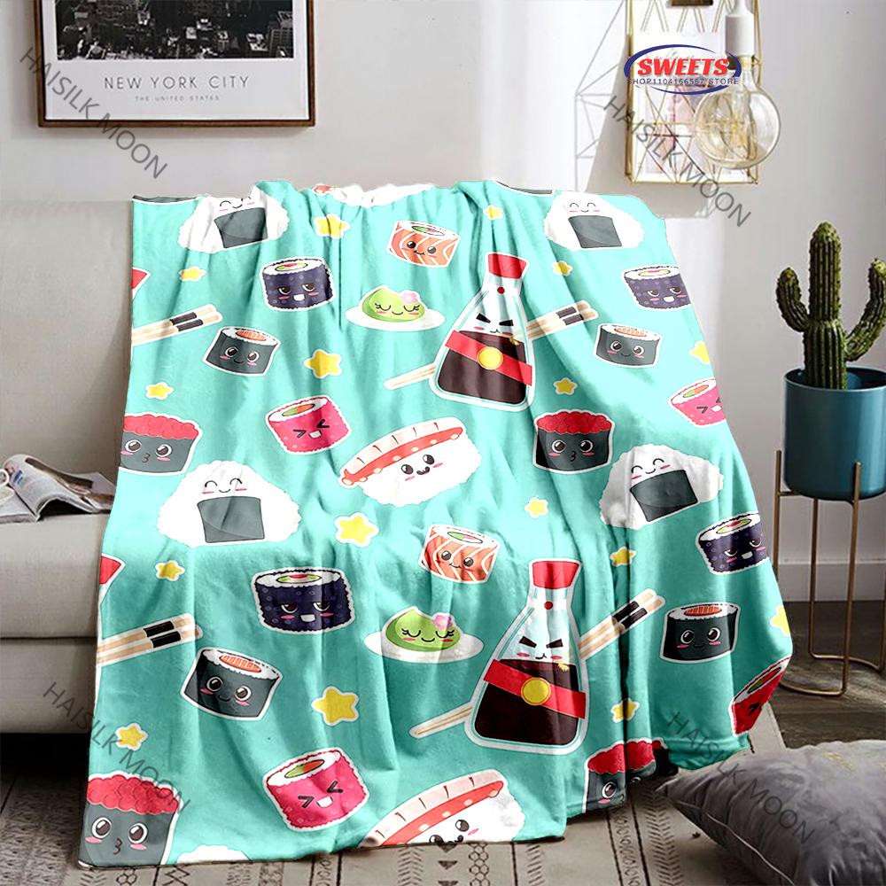 Food Theme Classic Japanese Sushi Printed Blanket Home Bed Sofa Chair Office Nap Shawl Blanket Fun Gifts for Family and Friends