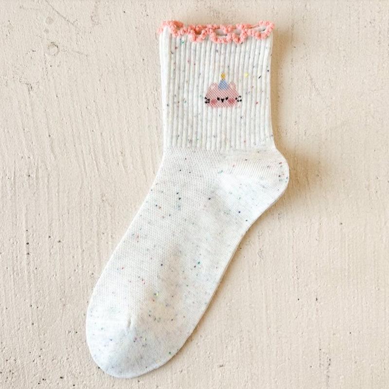 Polka Dot Panda Embroidery Cotton Mid-Calf Socks - Cute Japanese Style for Spring and Autumn