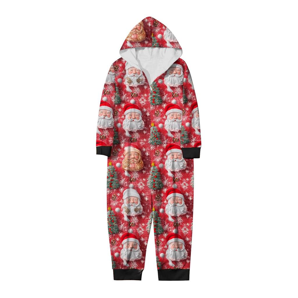 Christmas Print Parent-Child Outfit Hooded Zipper One-Piece Fashionable Home Suit Set