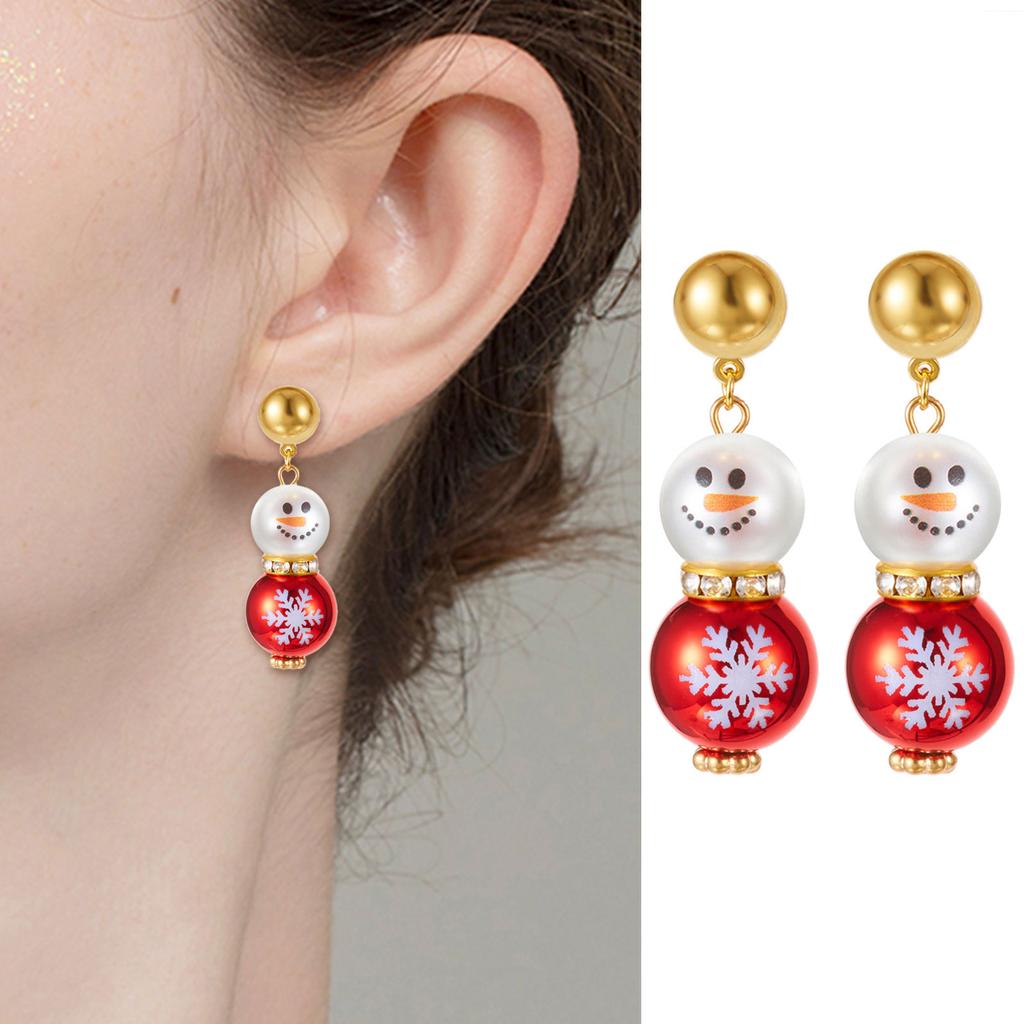 Winter Holiday Pearls Snowman Earrings Elegant Duals Color Fashion Jewelry For Party Costume Accessories