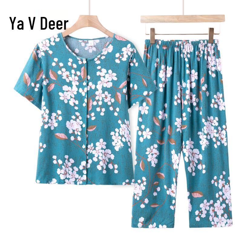 Yalu Women s Cotton Silk Summer Loungewear Set B-4XL