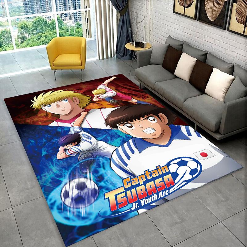 Retro Captain Tsubasa Soccer Cartoon Carpet Rug for Bedroom Living Room Sofa Doormat Home Decor,Kid Game Area Rug Non-slip Gift
