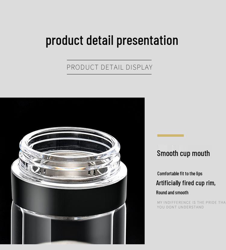 Quick-Open Lid Glass Teacup: Business Car Cup with Tea-Water Separation, Double-Layer High Borosilicate Glass and Printed Design