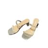 Summer 2025 Korean Fairy Square Toe Rhinestone Strap Transparent Chunky Heel Sandals for Women