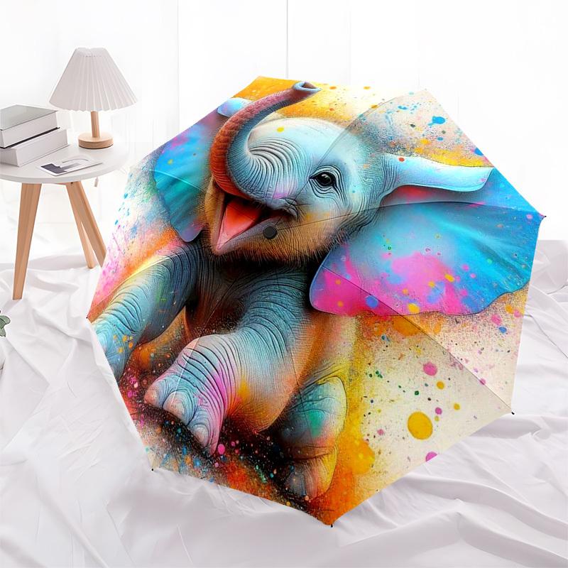 

1pc Colorful Elephant Painting Umbrella with Plastic Handle,Suitable for All Seasons Umbrellaptys26092