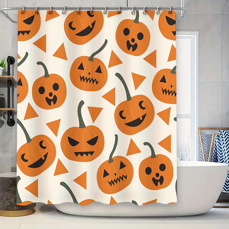 

Halloween Pumpkin Shower Curtain Orange Spooky Scary Jack O Lantern Decor Bathroom Accessories Waterproof Fabric 3D Printing Pat 90x180cm