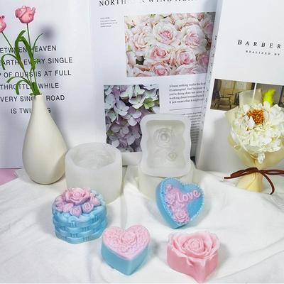 Herzförmige Rosen Seife & Kerzen Silikonform für Aromatherapie & Gipsornamente