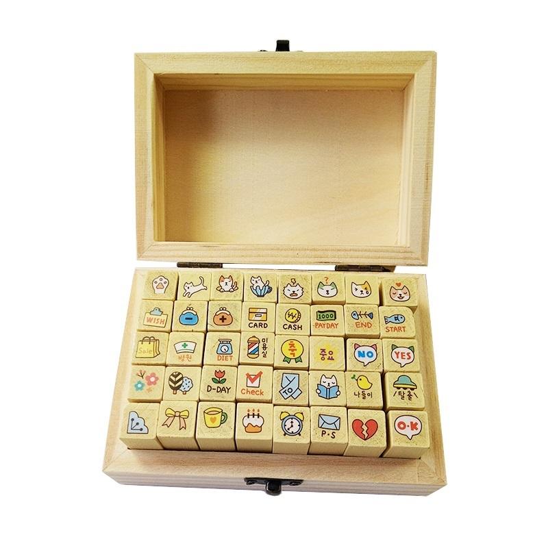 40 Pcs/box Cute DIY Cartoon Cats Wood Stamps for Kids Decor Diary Handmade Cards Gifts Clear Rubber Stamps for Scrapbooking