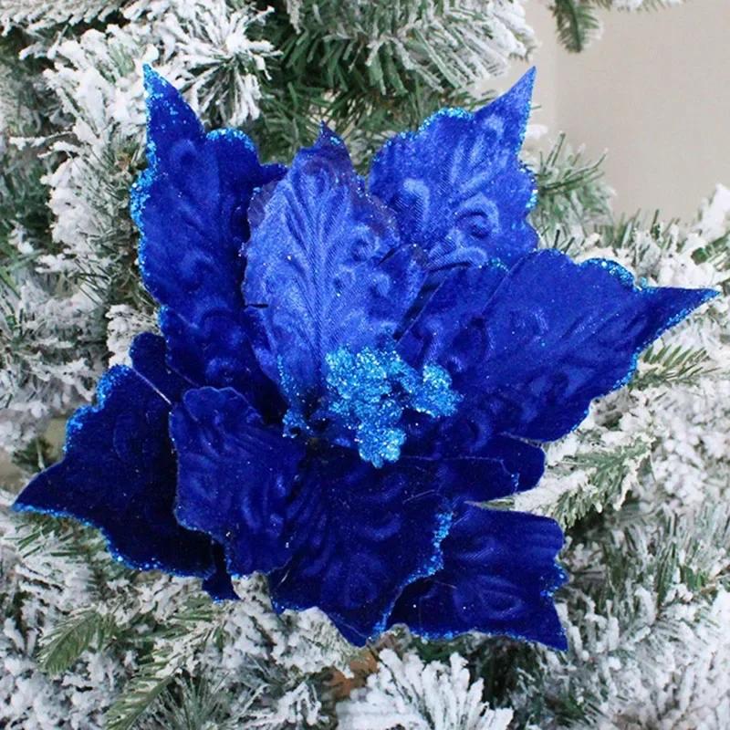 28cm Multicolor Christmas Flower Cuttings Christmas Tree Decoration Accessories Flannelette Christmas Flower Decorations Decor