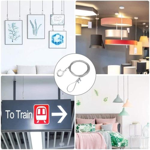 Set of 4 Adjustable Stainless Steel Fall Arrest Wire Slings with Hooks, 1.5mm Diameter, 20kg Weight Capacity, for Picture Rails, Billboards, Signs, an