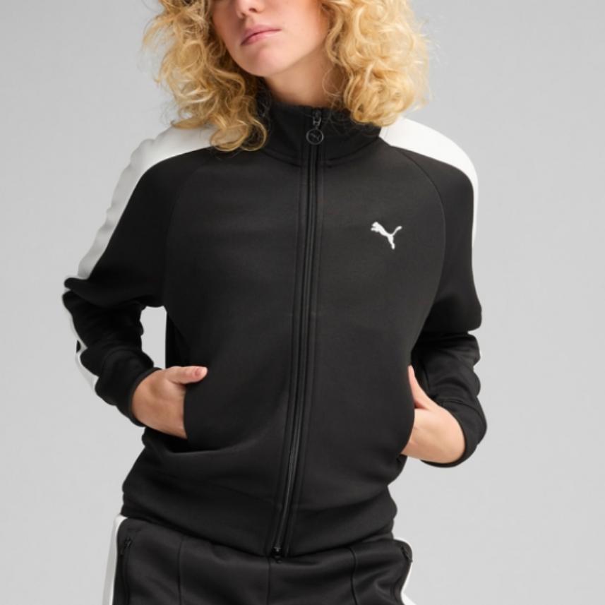 Puma Knitted Retro Sports Color Block Stand Collar Zip Jacket Women Jacket Black 631965-01