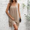 Women's Casual Dress With Loose U-neck A-line Skirt And Shoulder Strap Skirt