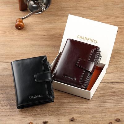 Men's Short Oil Leather Card Wallet - Cross-border C Brand First Layer Cowhide Driver's License & Multifunctional Card Holder