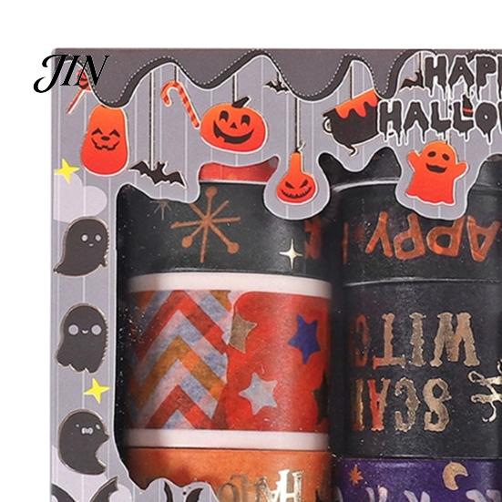 Taśma Washi na Halloween 8 Rolek Taśmy, Straszny Nietoperz Wiedźma Kot Wzór Dekoracyjna Japońska Papier do Junk Journalingu, Scrapbookingu, Rękodzieła DIY, Prezent