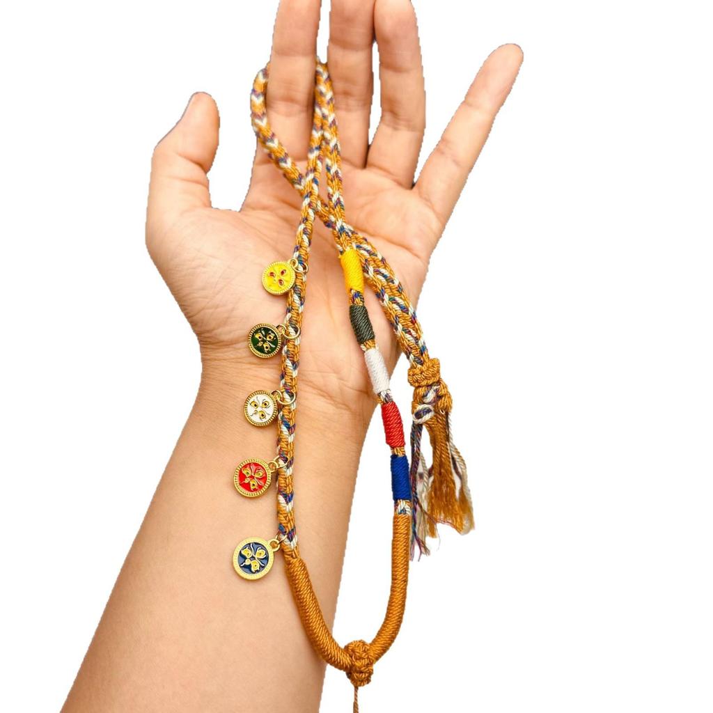 Hand-Woven Wealth God Tibetan Necklace with Thangka Pendant and Rope