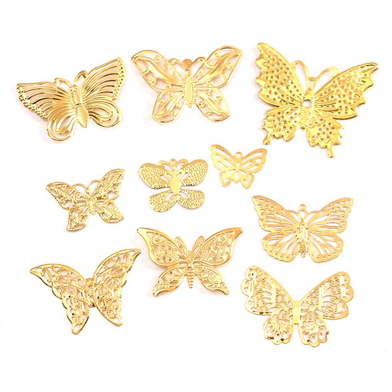 50Pcs/Set Gold Metal Filigree Hollow Butterfly Charms Craft Diy Jewelry Making