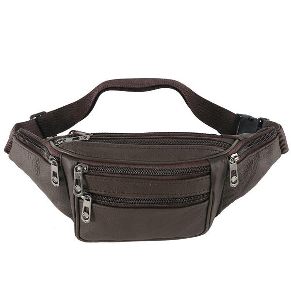 Męska skórzana saszetka biodrowa z wieloma kieszeniami i saszetką na nerkę