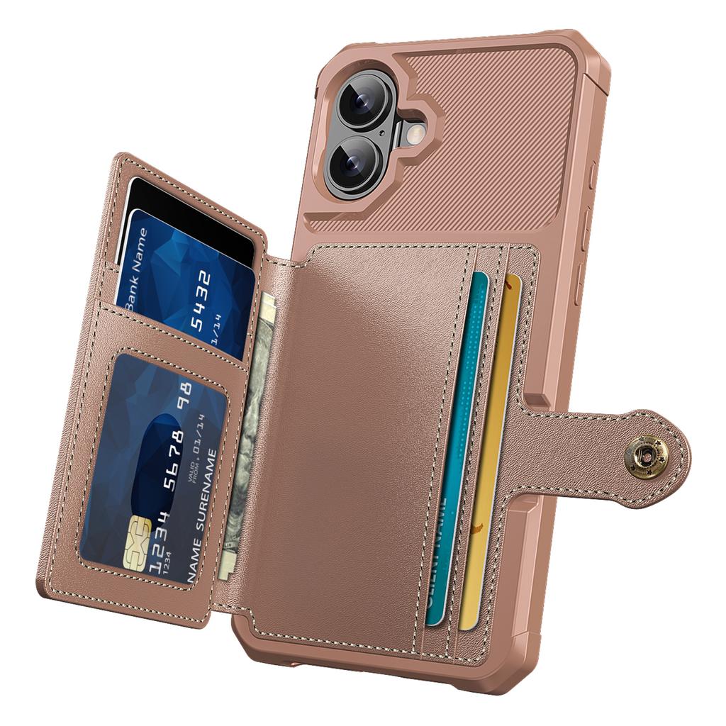 ZM03 For iPhone 16 Case with Card Holder PU Leather+TPU Phone Back Cover