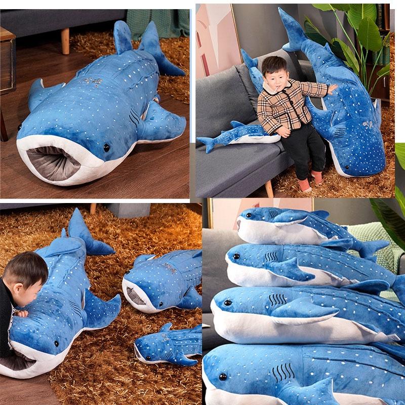 Großes Blauwal Plüschtier Superweiches Stofftier für Kinder Cartoon Hai Wal Kissen