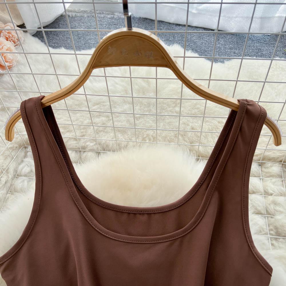 Two-Piece Suit Women's Summer Small Camisole High Waist Drawstring Slit Bag Hip Skirt