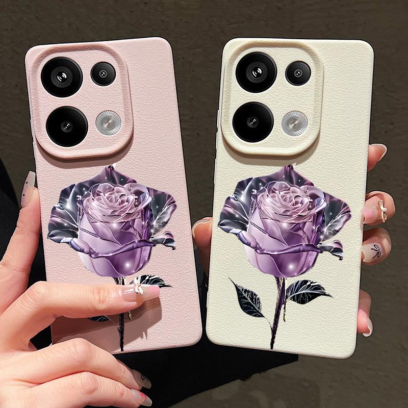 Crystal Rose Pattern Leather Texture Slim Matte Case For Xiaomi 13T Pro Poco X7 X6 Redmi Note 14 13 Pro 12 11 10 Pro TPU Soft Shockproof Phone Cover