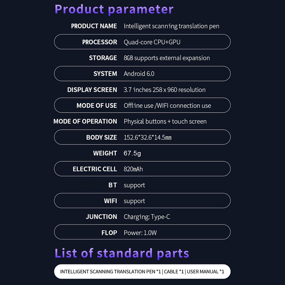 Słownik Tłumaczenie Pen Skanowanie Czytnik Urządzenie Tekst Skanowanie Czytanie Tłumacz WiFiBT Połączenie