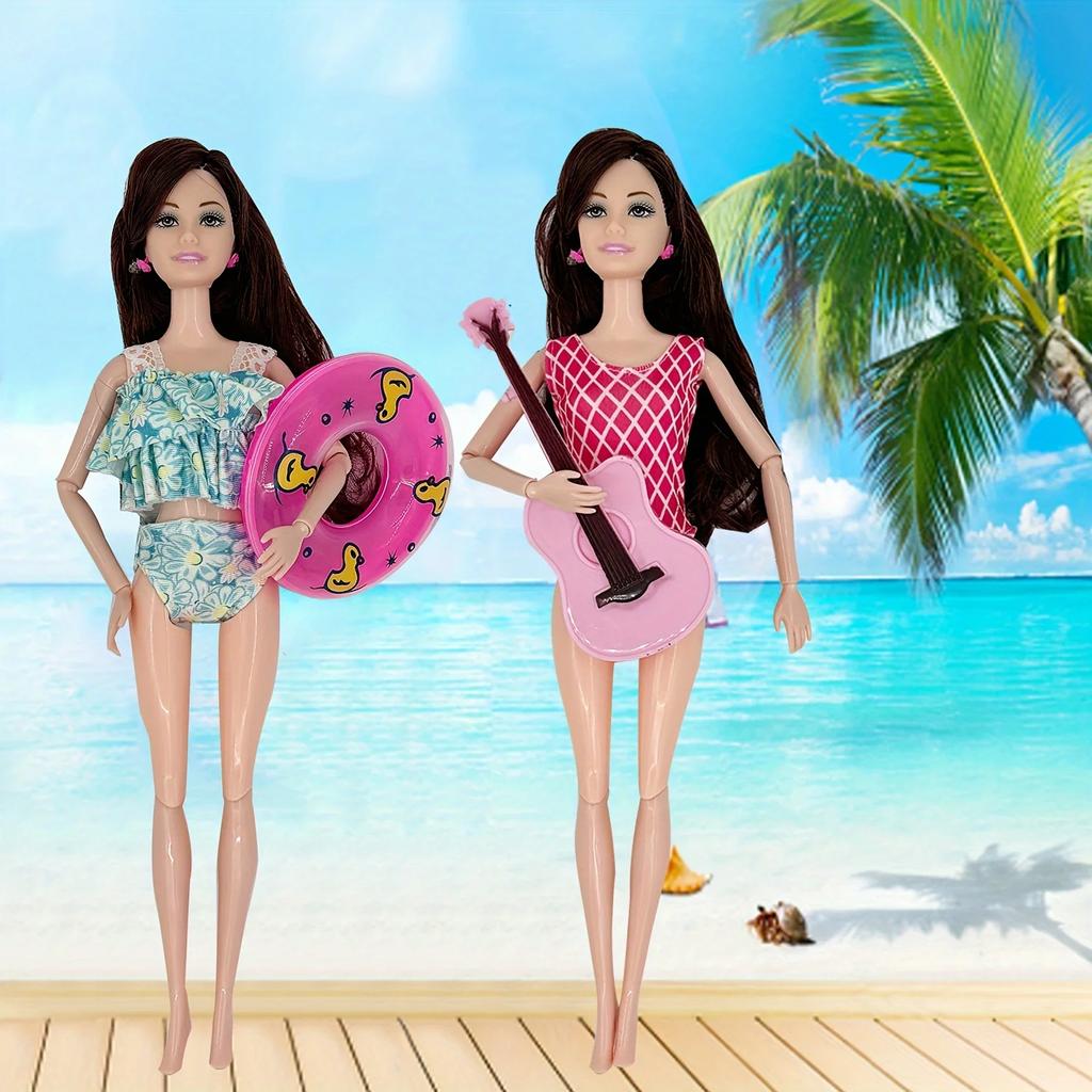 40Pcs/Set 11.5'' Girl Doll Clothes Swimsuits Bikini Accessories for Doll Shoes Surfboard Guitar Swing Ring Hangers Kid Toys