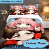 Custom Name 3PCS Pink Hair Anime Anya Bedding Set Including 1pc Duvet Cover And 2pcs Pillowcases for Bedroom, Dormitory Gift Home Decor