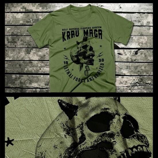 Krav Maga T-shirt Special Forces Military Martial Arts Combat Skull XL green