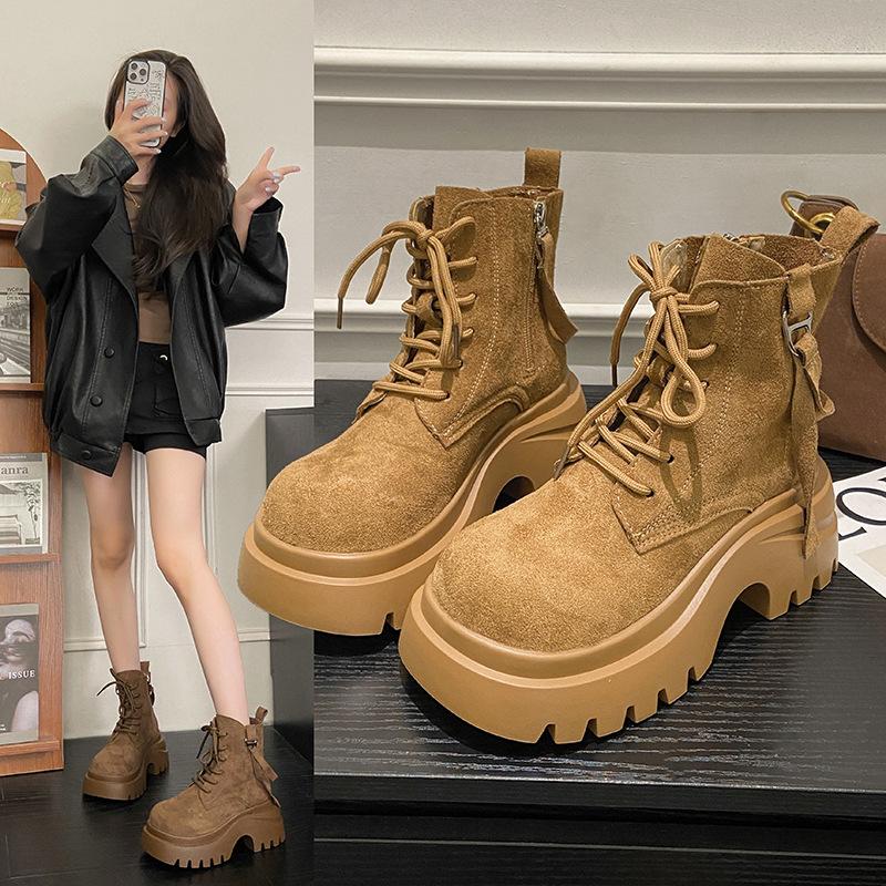 British style platform Martin boots women's 2025 new autumn and winter versatile heightening short boots retro locomotive rhubarb boots