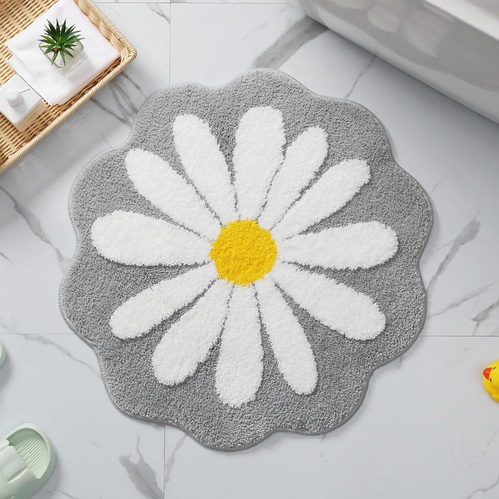 Cute Non Slip Flower Rug Flocking Tufted Daisy Bath Door Mat Washable Absorbent Baby Crawling Carpet Bedroom Living Room