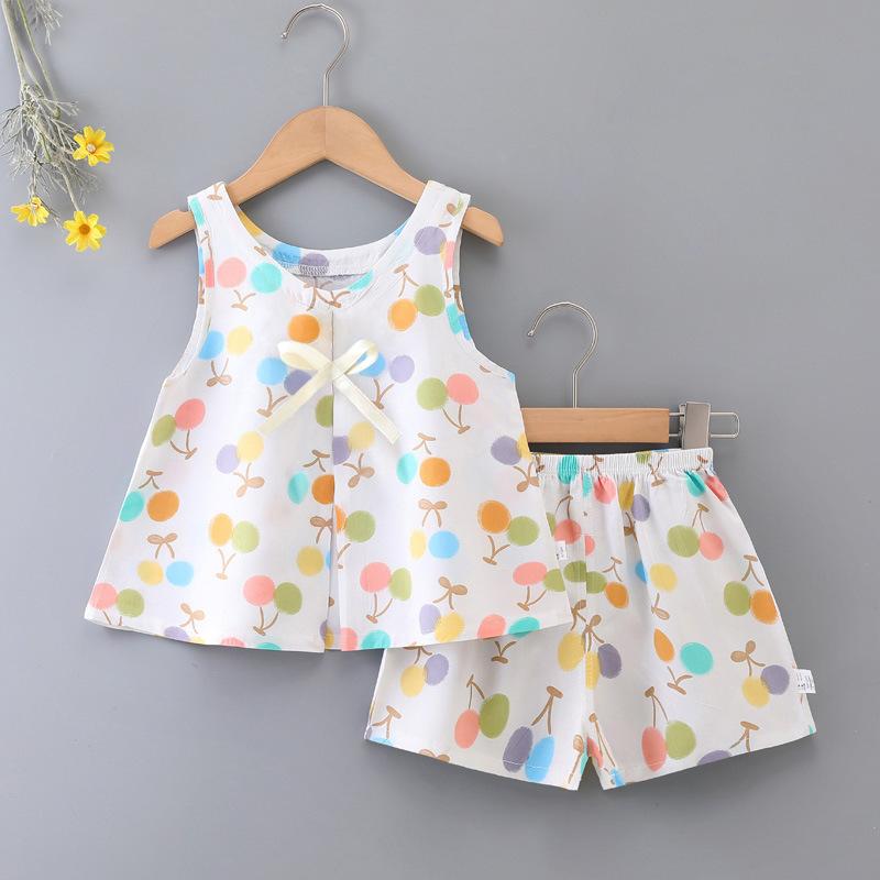 

Set of thin-style girls baby sleeveless short pants and vest cotton home clothes two-piece set girls cotton halter top set 5-6Y кадмій жовтий колір