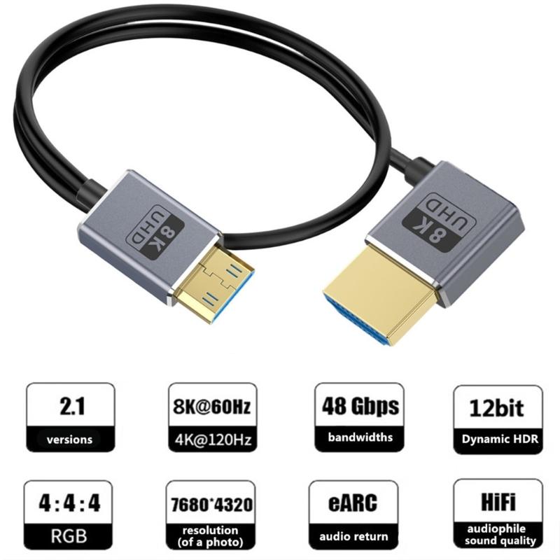 30/60/120cm Thin HDTV 2.1 Video Cable Cord 8K@60Hz Small to HDTV Coaxial Wire Wide Compatibility