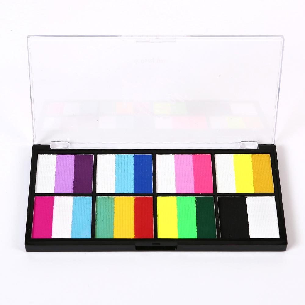 

Watercolor Paint Palette Set 18 Colors Set Professional Face Split Cakes with 4 Brush & 6 Stencils Safe & Non Toxic синий