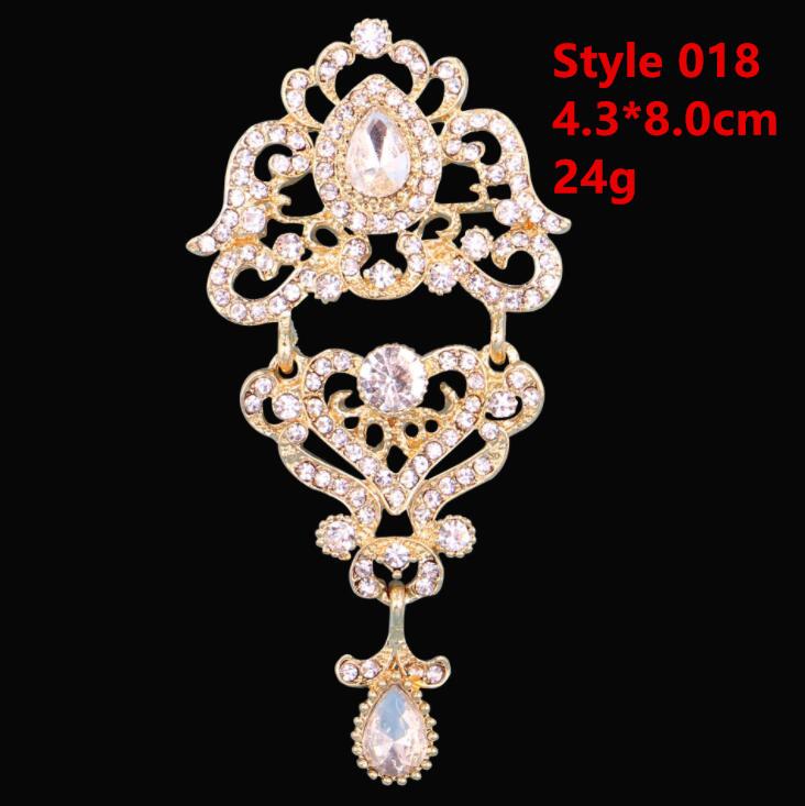 DIEZI Luxury Gold Silver Color Crystal Brooches for Women Girls Wedding Bridal Bouquet Water Drop Flower Brooch Pins Accessories