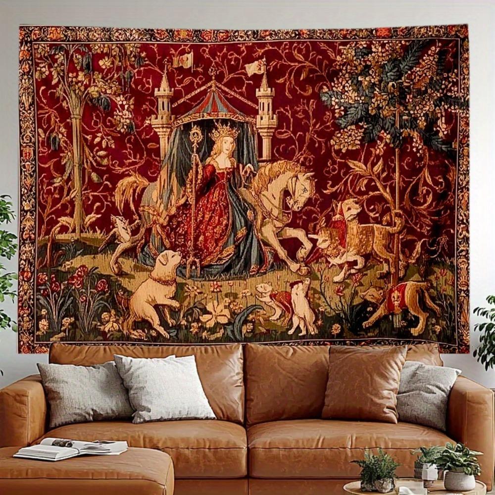 Wandteppich Mehrere Größen Bedruckt Mittelalterliche Adelslebensszene Vintage Kunst Polyester Raum Terrasse Studio Hausfeier Innen