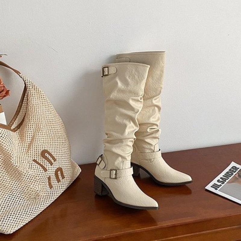Fashion women boots Pointed Coarse Heel Short Boots British Style Belt Buckle women Boot high quality Fashion Temperament leather Boots