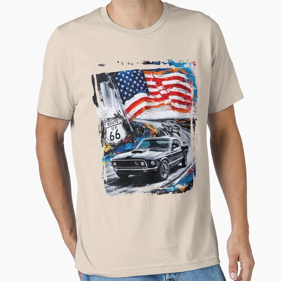 Vintage The Mother Road Route 66 Us Highway Sign Printed T Shirt for Men Large Size Adult Tops S-6XL